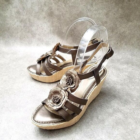 Strictly Comfort Womens F14617 Sz 6.5 M Brown Strappy 3.5" Wedge Sandals Flower - Picture 10 of 11
